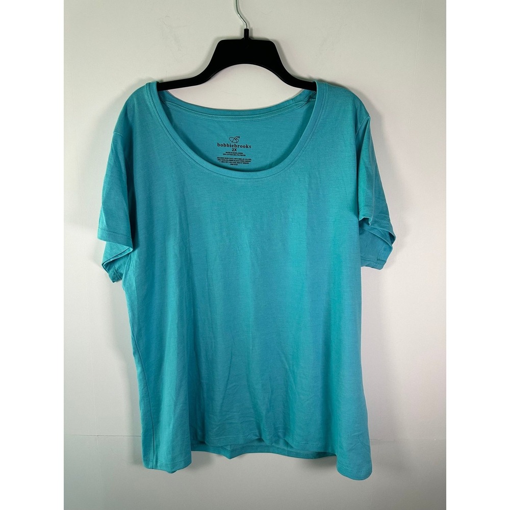 BobbieBrooks T-Shirt Womens 2X Turquoise Scoop Neck Short Sleeve Cotton Blend